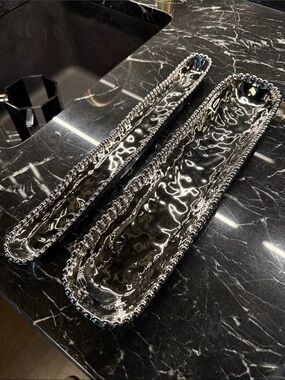 Silver cracker and olive Serving Tray Set - Decorative Long Dishes
Set of 2